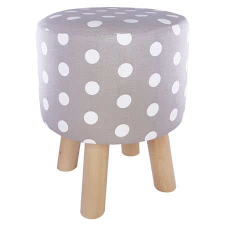 Grey and white wooden seat pouffe with polka dots