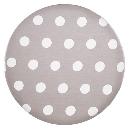 Grey and white wooden seat pouffe with polka dots