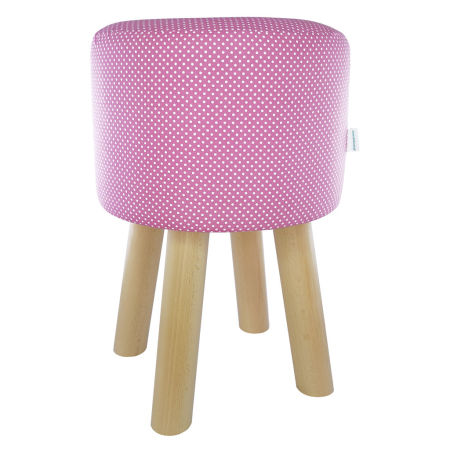 An eye-catching stool, hassock, pouf, pouffe, round seat with DOTS, POLKA DOTS pink and white