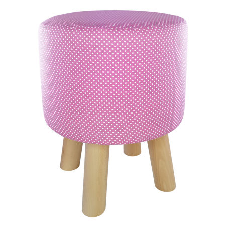 An eye-catching stool, hassock, pouf, pouffe, round seat with DOTS, POLKA DOTS pink and white