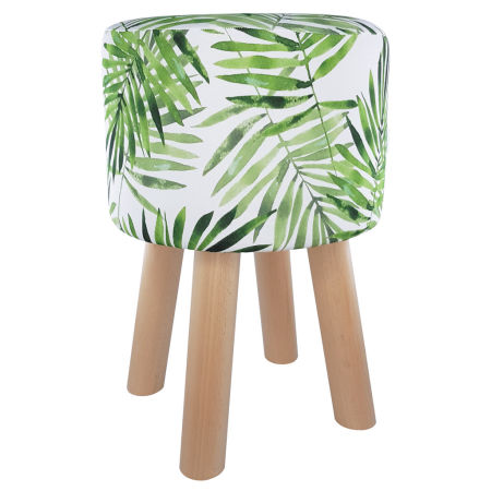 Trendy stool, Scandinavian pouffe with green Fern leaves floral design