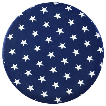 Navy blue pouffe with white STARS, wooden stool with cover