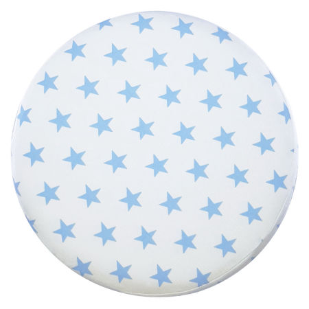 White stool, high and low pouffe with blue STARS, wooden legs