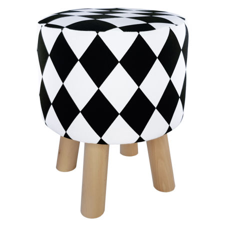 Modern pouffe, glamour style stool, harlequin pattern RHOMBS white and black