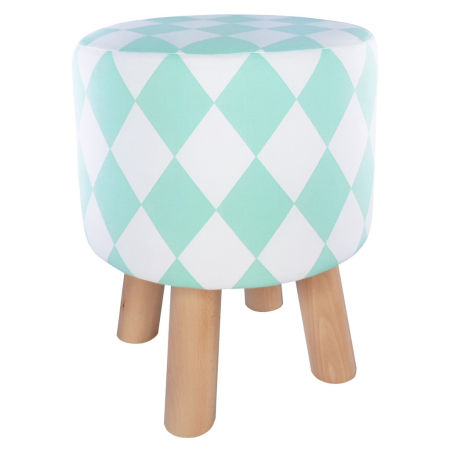Scandinavian pouffe with mint and white rhombs stool cover