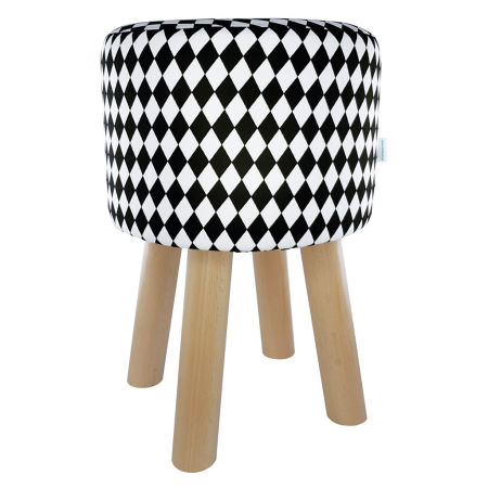 Pouffe, stool, geometric arlequin pattern SMALL RHOMBS white and black
