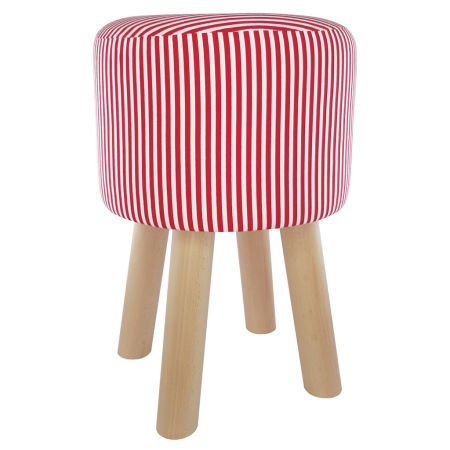 Modern stool, red and white striped pouffe vintage design