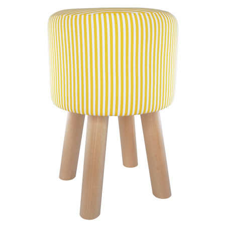 Dressing table pouffe, stylish vintage design stool with yellow and white stripes