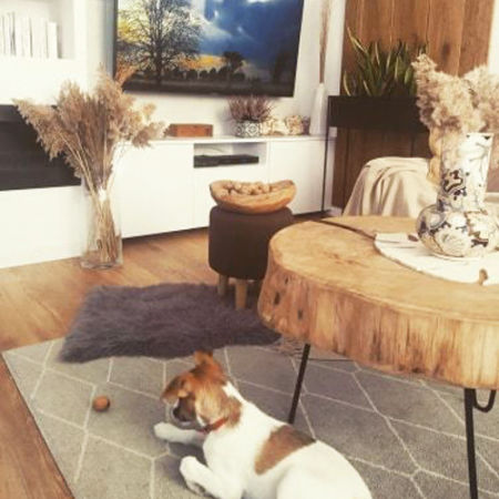 Brown pouf wooden stool classic colour design smooth one-coloured cover