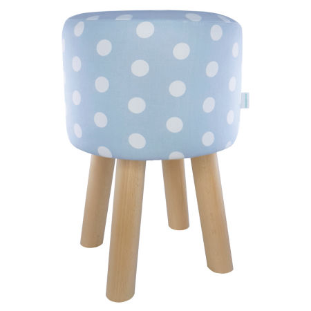 Blue pouf in white POLKA DOTS  for dressing table bedroom