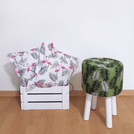 Modern stool with black and white palm trees on green background