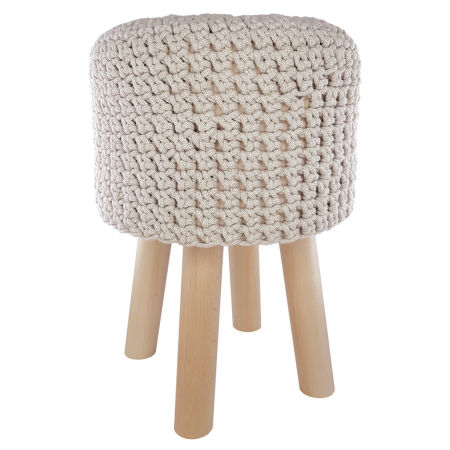 Rustic decorative pouffe, stool with light beige string cover
