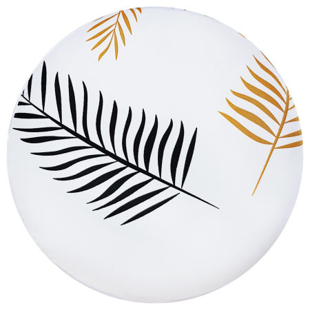 Stylish white seating pouffe, copper and black palm leaves