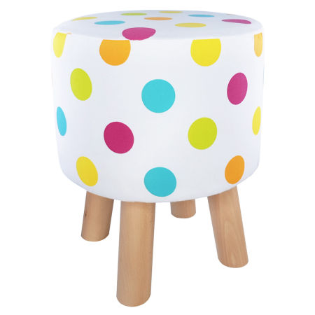 Decorative white pouffe for bedroom, children's room with colourful dots