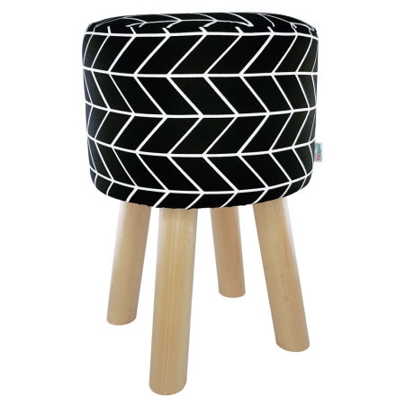 Fashionable seating stool, black and white herringbone pattern in a contemporary style