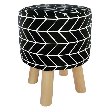 Fashionable seating stool, black and white herringbone pattern in a contemporary style