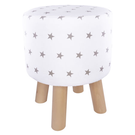 Cute white pouffe for living room, bedroom with grey stars 2.2 cm