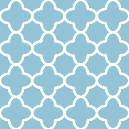 Light blue and white quatrefoil oriental pattern wallpaper