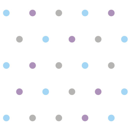 Wallpaper with grey, blue and violet 5 cm dots