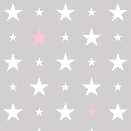 Grey wallpaper with white and pink 15 and 7 cm stars