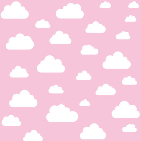 Pink wallpaper for walls with white 7,5-24 cm clouds