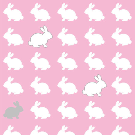 Pink wallpaper with white cute rabbits