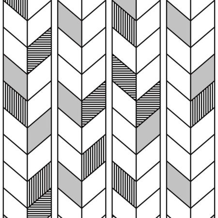 White and black contour herringbone designer pattern wallpaper