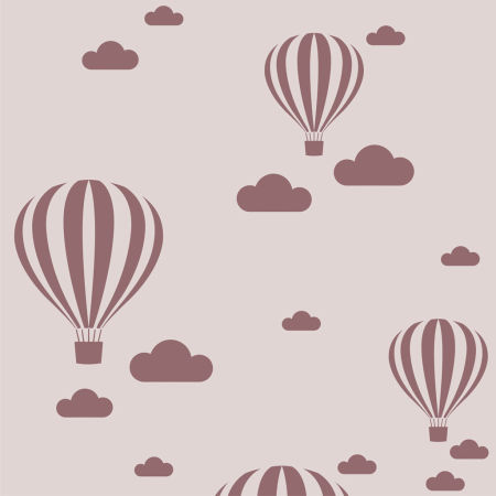 Beige-brown wallpaper with flying balloons and clouds for children