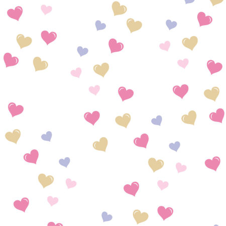 White and pink-beige-violet hearts wallpaper for girls