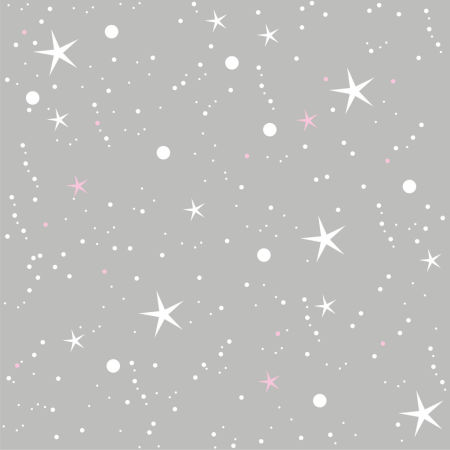 Grey wallpaper with white and pink stars and dots