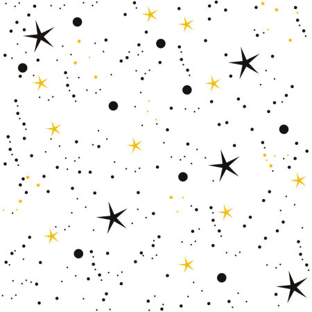 White wallpaper with black and mustard dots and stars