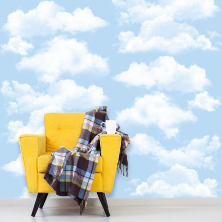 Light blue photo wallpaper with white clouds