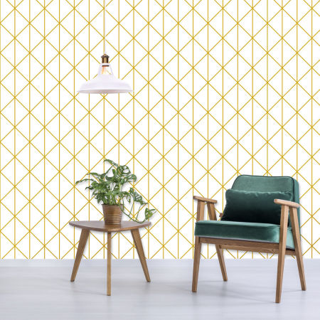 White wallpaper with ginger-brown triangles and lines