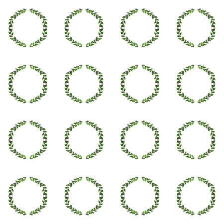 White wallpaper with green wreaths (twigs leaves in boho style)