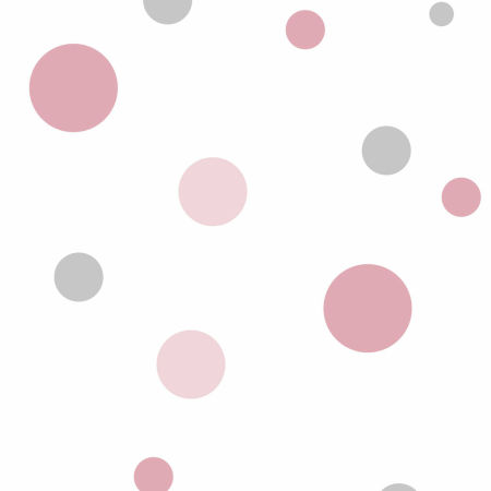 Pastel wallpaper for baby's room with pink and grey bubbles, circles, dots