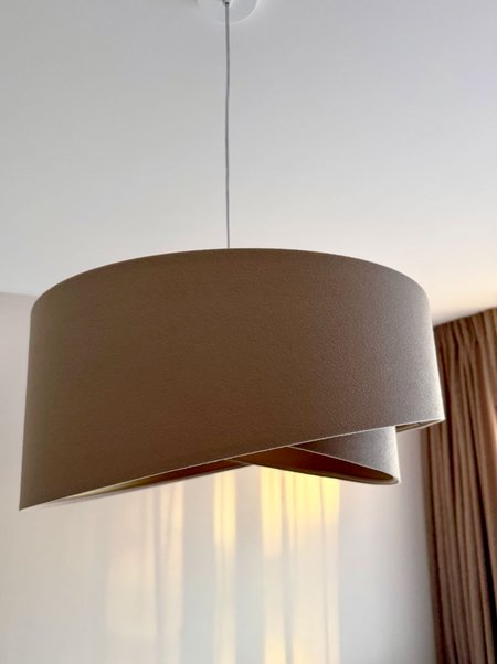 Beige pendant lamp with round asymmetrical velour lampshade with gold interior - SAMANTHA