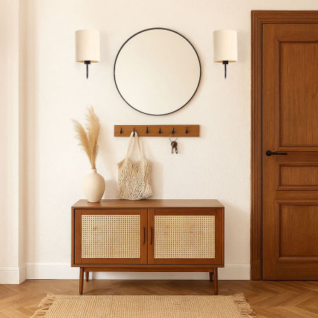 Light cream boho style wall lamp with cylindrical linen lampshade - BOHO