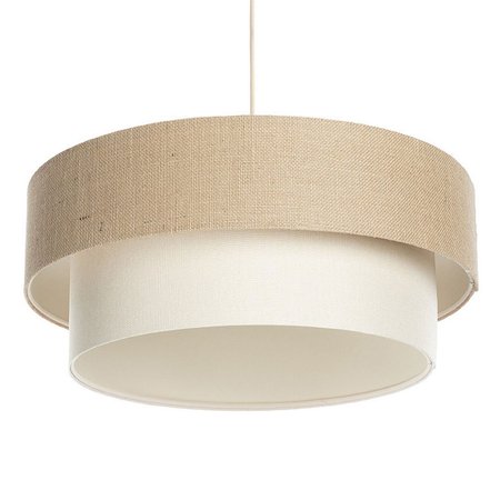 BOHO jute pendant lamp with double beige and cream lampshade, jute and linen fabric