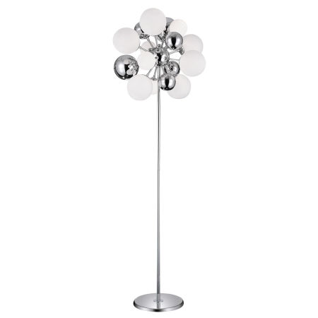 White, silver, chrome floor lamp, spherical lampshades, modern balls - GALAKSIDA P10