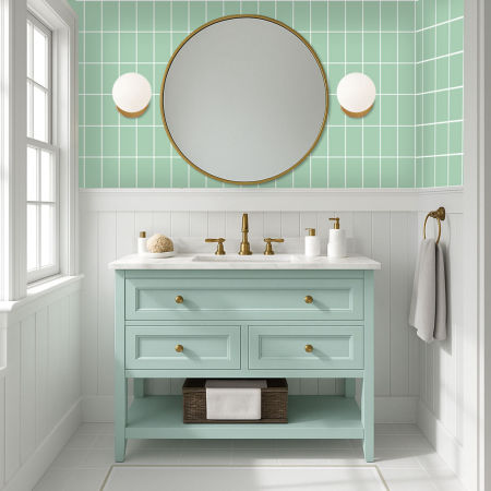 Mint and white chequered pattern wallpaper