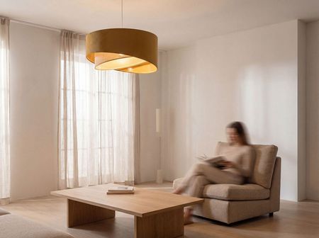 Mustard-coloured pendant light for the living room and teenagers’ bedroom, with a boho-style jute shade – LANA