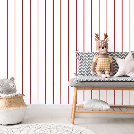 White wallpaper with vertical (1cm) red stripes/lines
