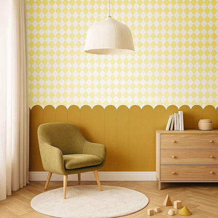 White and yellow mini harlequin wallpaper