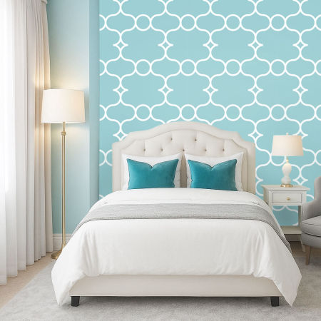 Blue and white Arabic pattern wallpaper