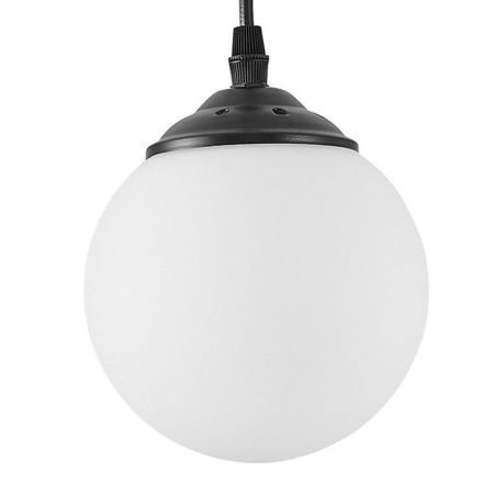 Single black pendant lamp, white sphere, glass ball, spherical shade - FINO W1