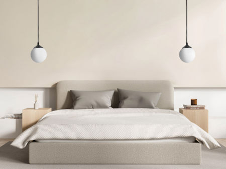 Single black pendant lamp, white sphere, glass ball, spherical shade - FINO W1