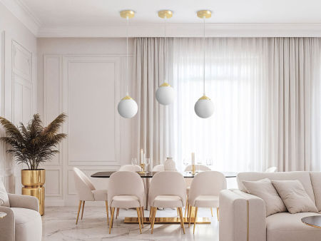 Single gold pendant lamp, white sphere, glass ball, spherical shade, classic gold - FINO W1