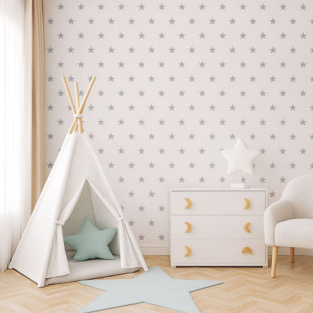 White and grey 5 cm stars wallpaper