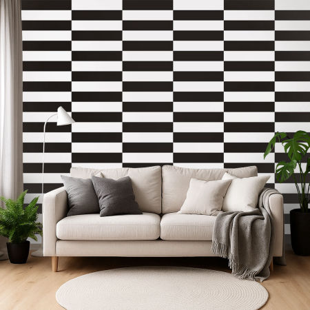 Black and white horizontal striped chessboard wallpaper 10 cm