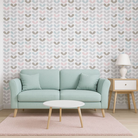 Scandinavian wallpaper with colourful heart-shaped leaves
